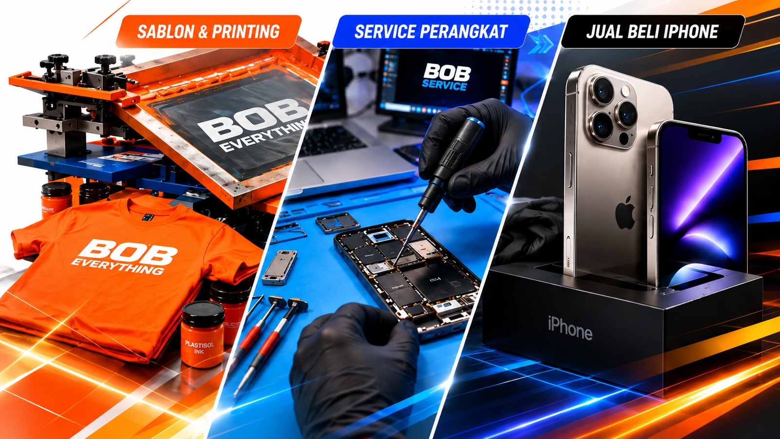 Sablon, service perangkat, dan jual beli iPhone BOB Everything